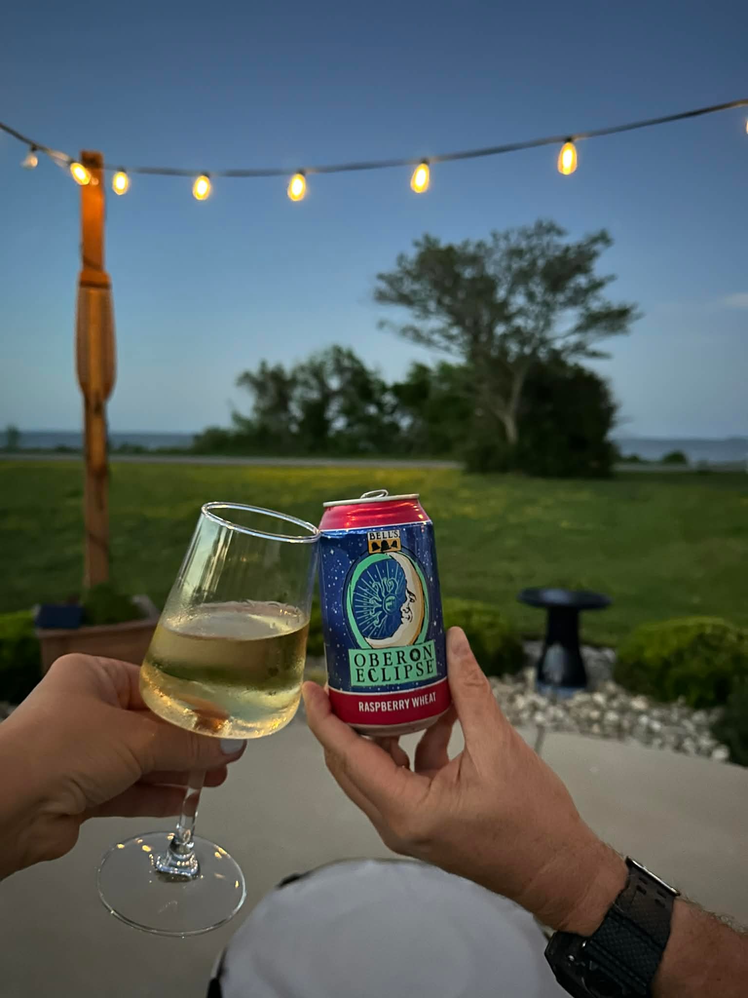 Guests enjoying drinks outdoors